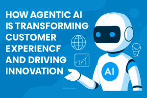 Sleek-robot-with-tech-icons-showing-Agentic-AI-in-customer-service-and-innovation